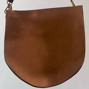 Madewell The Transport Saddlebag in Colorblock (tan and dark brown)